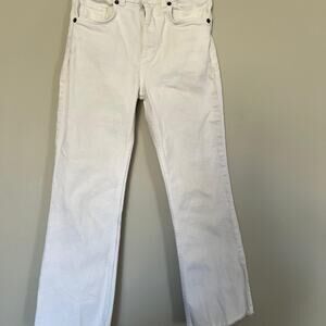 ZARA White High Waisted Flare Jeans Raw Hem Size: 2